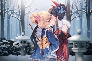 (y) Hakurei Reimu & Kirisame Marisa in kimono, kissing