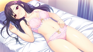 (e) Kujikawa Miyabi reclining in pink lingerie