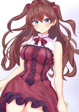 Ichinose Shiki in a bordeaux dress