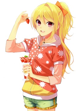 Kurosaki Riko with a strawberry