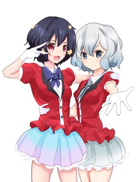 Mizuno Ai & Konno Junko posing in red dresses