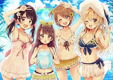 (e) 4 girls on the beach by sakura oriko
