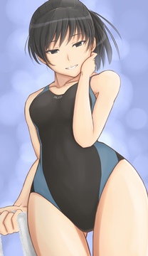 (e) Tsukahara Hibiki posing in one-piece swimsuit