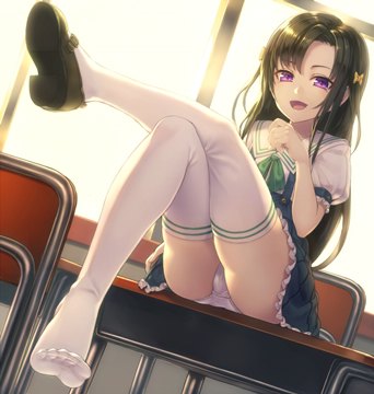 (e) girl on school desk showing pantsu by asisuki