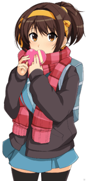(z) Haruhi holding a heart-shaped box to her mouth by haruhisky (extracted)
