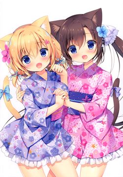 catgirls in short kimono-like dresses
