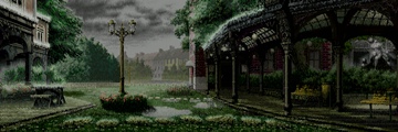 park and mansions in heavy rain