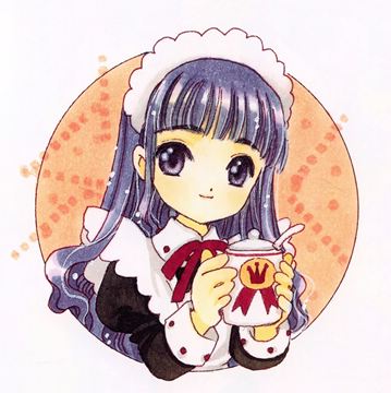Tomoyo as a maid holding a sugar pot
