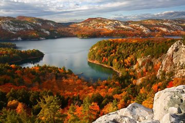 autumn trees & Killarney Lake from the Crack rock, Killarney Provincial Park, Canada