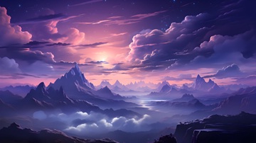 fantasy mountainous landscape after sunrise