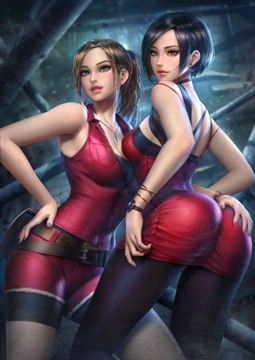 (e) Claire Redfield & Ada Wong in red dresses by nudtawut thongmai