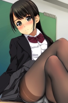 (e) showing pantsu under pantyhose in front of green board
