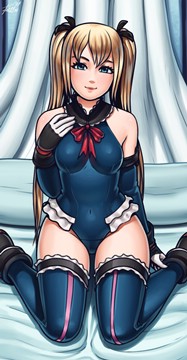 (e) Marie Rose kneeling in a frilled suit by revtilian
