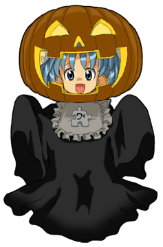 Wikipe-tan in Halloween season, pumpkin over her head (extracted)
