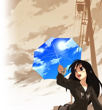 girl holding an umbrella that imitates good weather