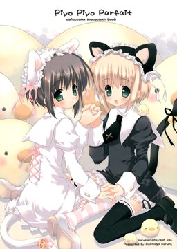 white & black catgirls holding hands by morinaga korune