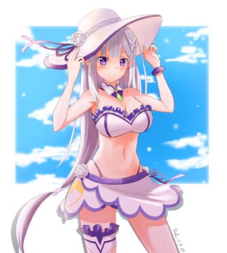 (e) Emilia (re;zero) in white bikini
