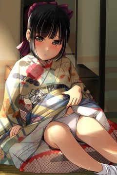 (e) lifting kimono to show pantsu