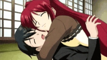 Kousaka Tamaki hugging Kouno Takaaki