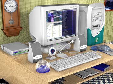 retro-futuristic computer, Windows 98, fully equipped