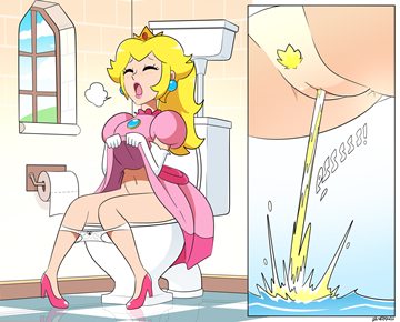 (s) Princess Peach peeing on the toilet by dangerking11