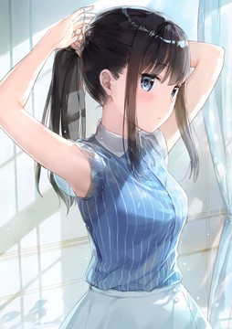 girl tying hair by fuumi