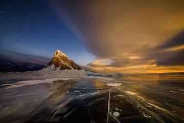 (z) Baikal, Pearl of Siberia at night, dramatic clouds; Russia