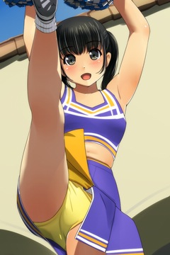 (e) cheerleader, kicking up, yellow pantsu
