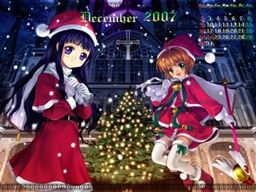 moe 11077 2007 calendar card captor sakura christmas daidouji tomoyo december kinomoto sakura moonknives