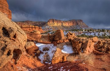 winter Capitol Reef NP under heavy clouds, Utah, USA