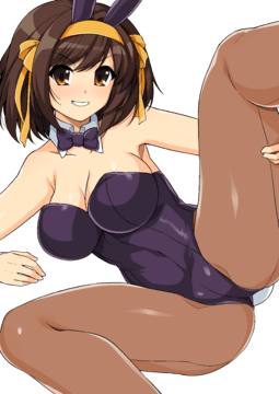 (e) Haruhi in bunnysuit lifting one leg up by haruhisky (extracted)