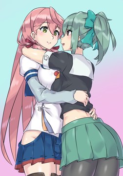 (y) Akashi and Yuubari hugging