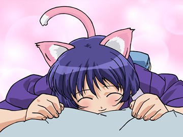 ! Aoi on bed with pink cat accessories