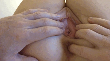(h) hands keeping pussy spread, one finger massaging anus