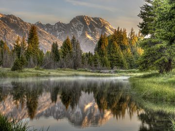 morning Mount Moran from String Lake, Grand Teton NP, Wyoming, USA