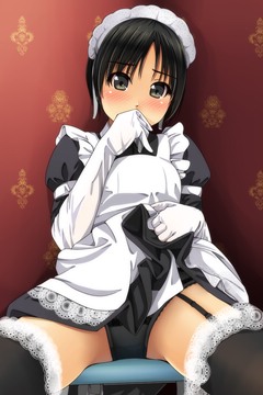 (e) maid showing black pantsu