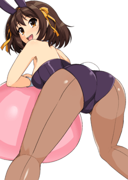 (e) in a bunnysuit, bending over an exercise ball by haruhisky