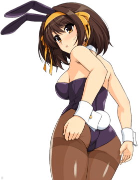 ! (e) (z) Haruhi in a violet bunnysuit, looking down and back by haruhisky (extracted)