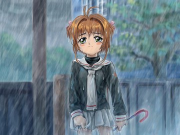 Konachan. com - 37636 card captor sakura crying moonknives rain school uniform