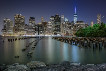 evening Manhattan from Old Pier 1, New York, USA