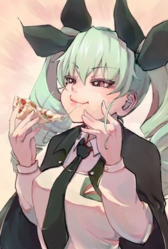 girls und panzer, anchovy eating pizza