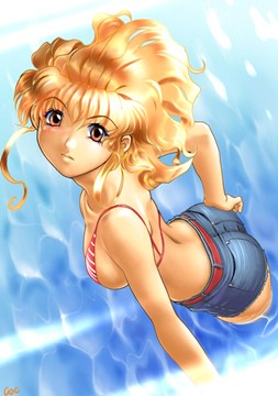 (e) girl in denim shorts in the water by carina