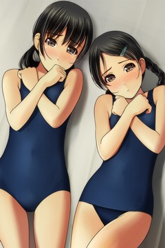 (e) 2 girls in swimsuits, arms across chests