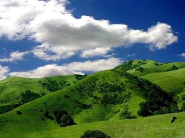 green hills, clouds