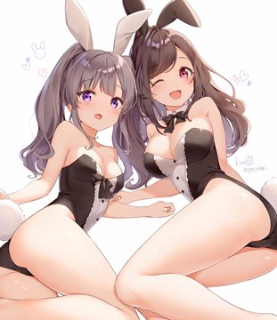 (e) Tsukioka Kogane & Yuukoku Kiriko posing in bunnysuits by shiratama akane