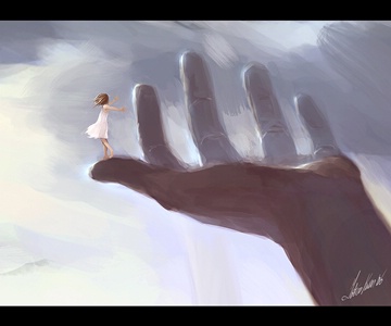 girl on giant hand by tobiee