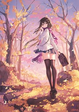 (e) girl walking through autumn ginkyo forest by atdan