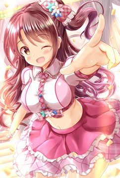 Shimamura Uzuki in pink dress pointing by zenon