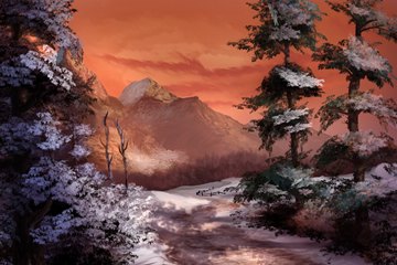 winter mountains painting