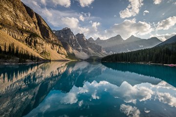 Moraine Lake at sunset is a sight to behold; Banff NP, Canada